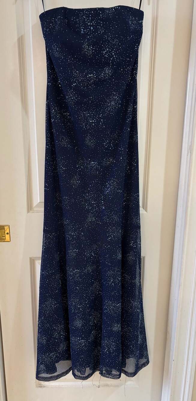 Jessica McClintock for Gunne Sax Navy Blue Glitter Strapless Maxi Formal Dress